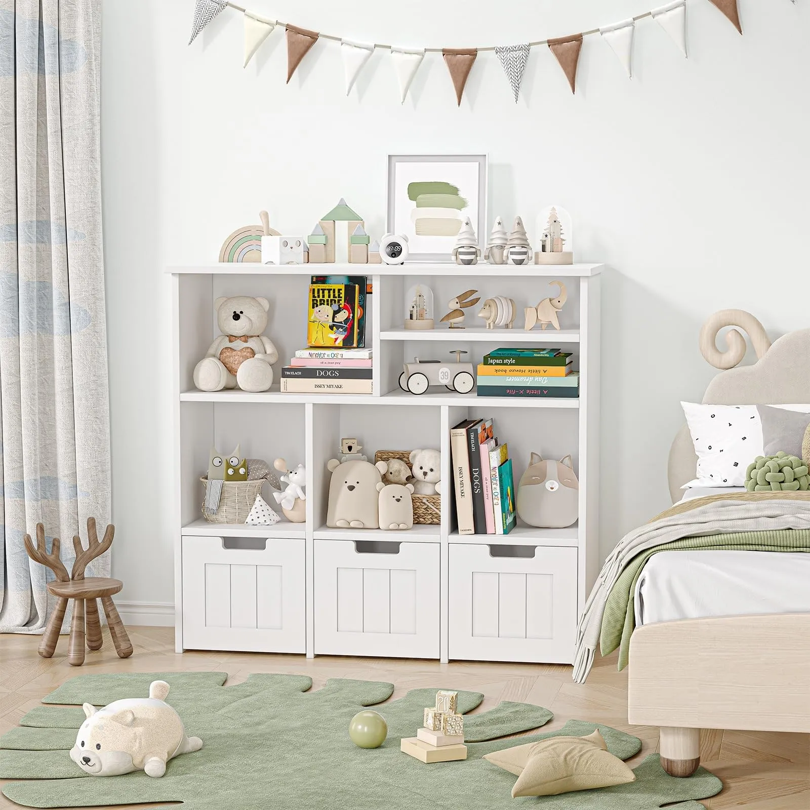 Toy Storage Organizerwith Hidden Wheels Kids Bookshelf Floor Cabinet 3