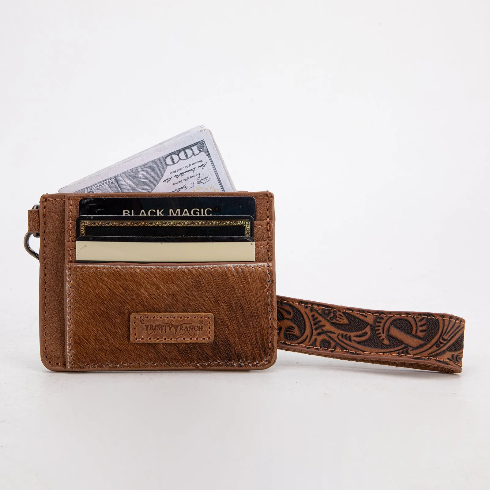 TR182-W008  Trinity Ranch Hair-On Cowhide Collection Key Ring Card Case -Hot Pink
