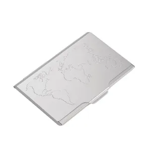 TROIKA Business Card Case with Embossed World Map - Silver