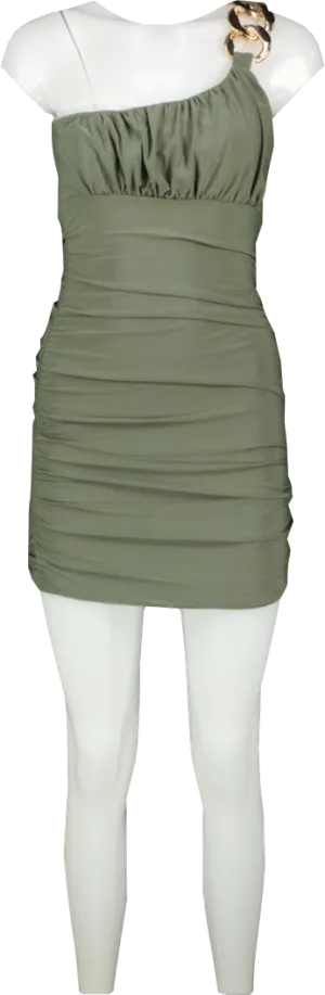 TRY Green Khaki One Shoulder Chain Strap Bodycon Dress BNWT UK S