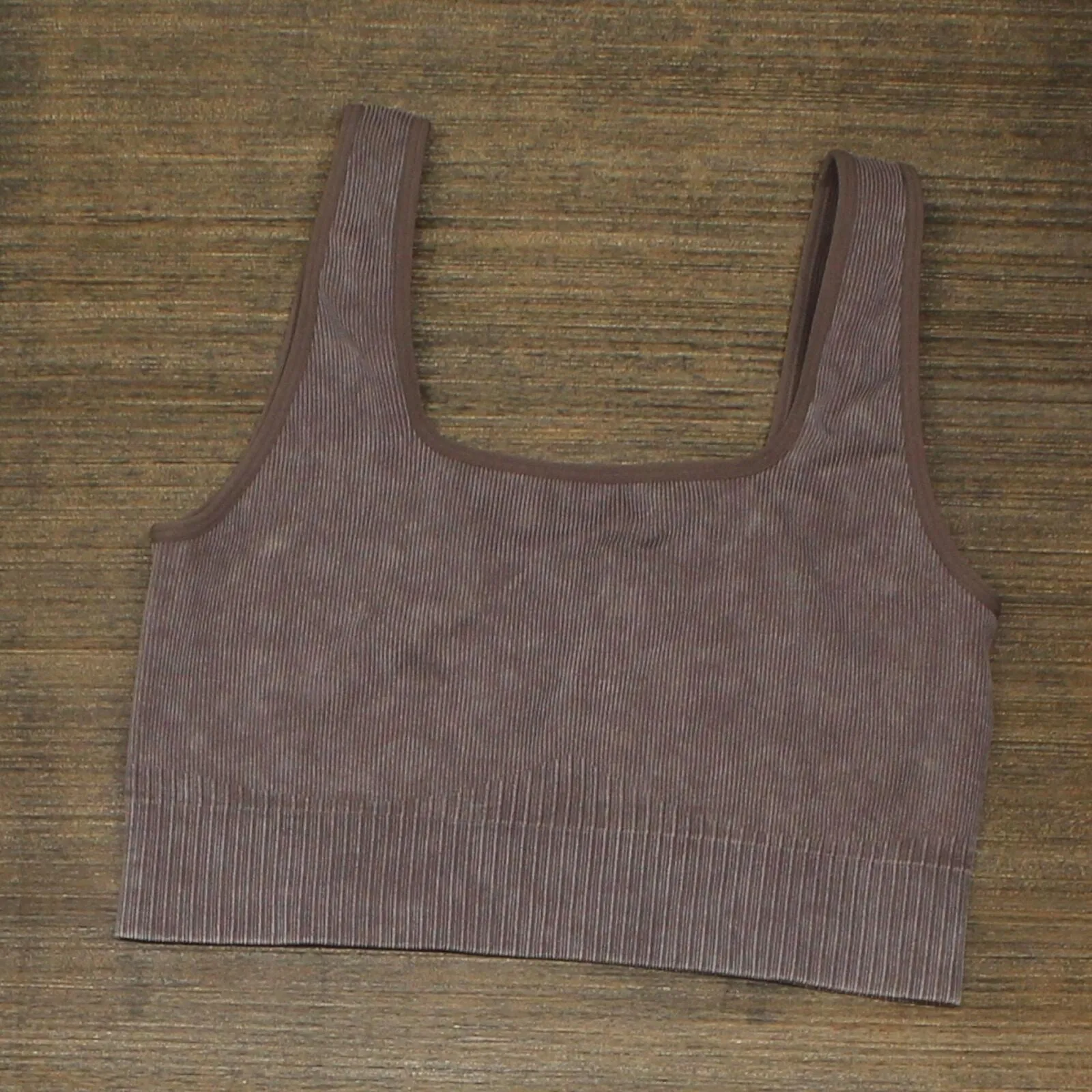 Unbranded Womens Stretch Ribbed Unlined Sports Bra Bralette Brown