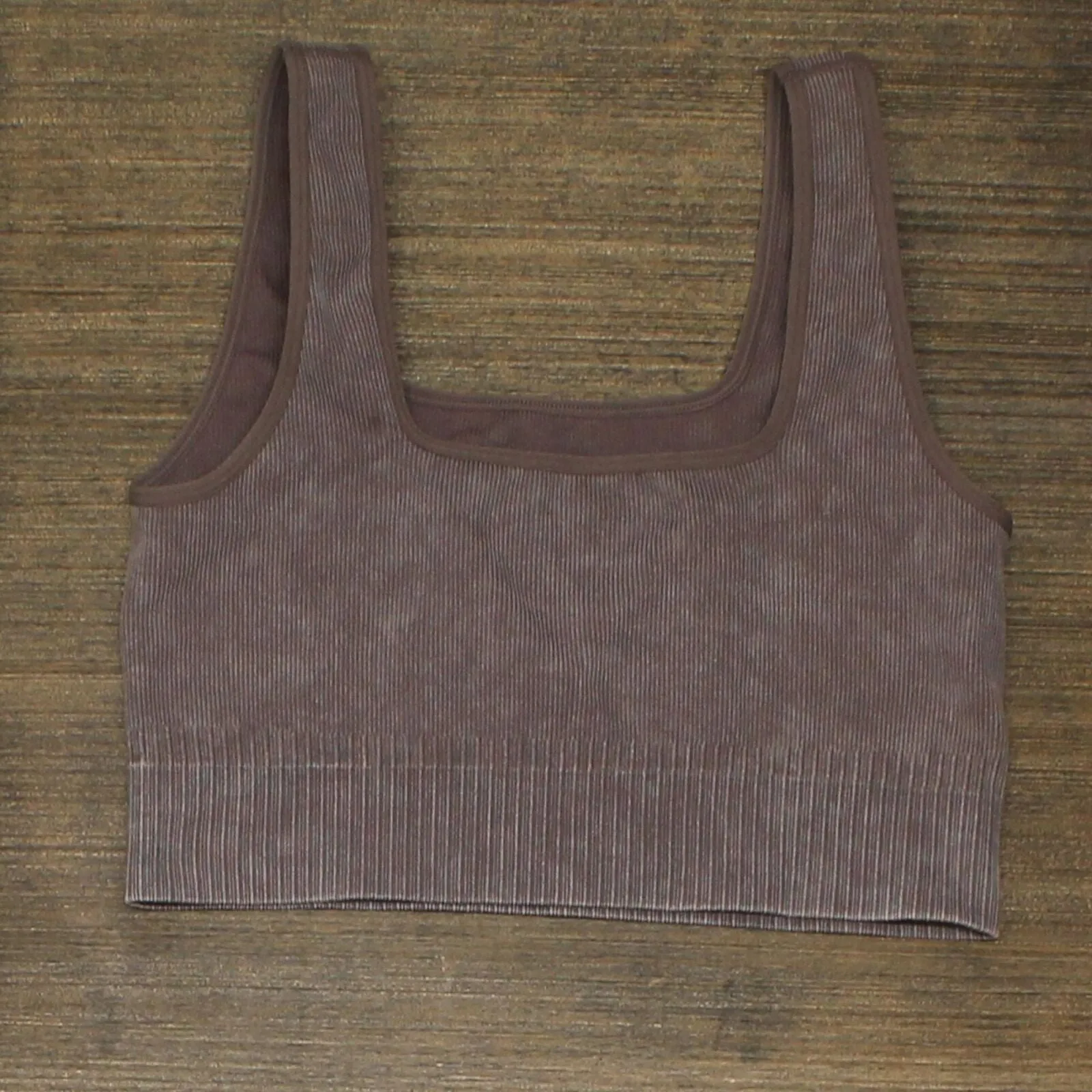Unbranded Womens Stretch Ribbed Unlined Sports Bra Bralette Brown