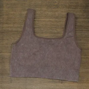 Unbranded Womens Stretch Ribbed Unlined Sports Bra Bralette Brown