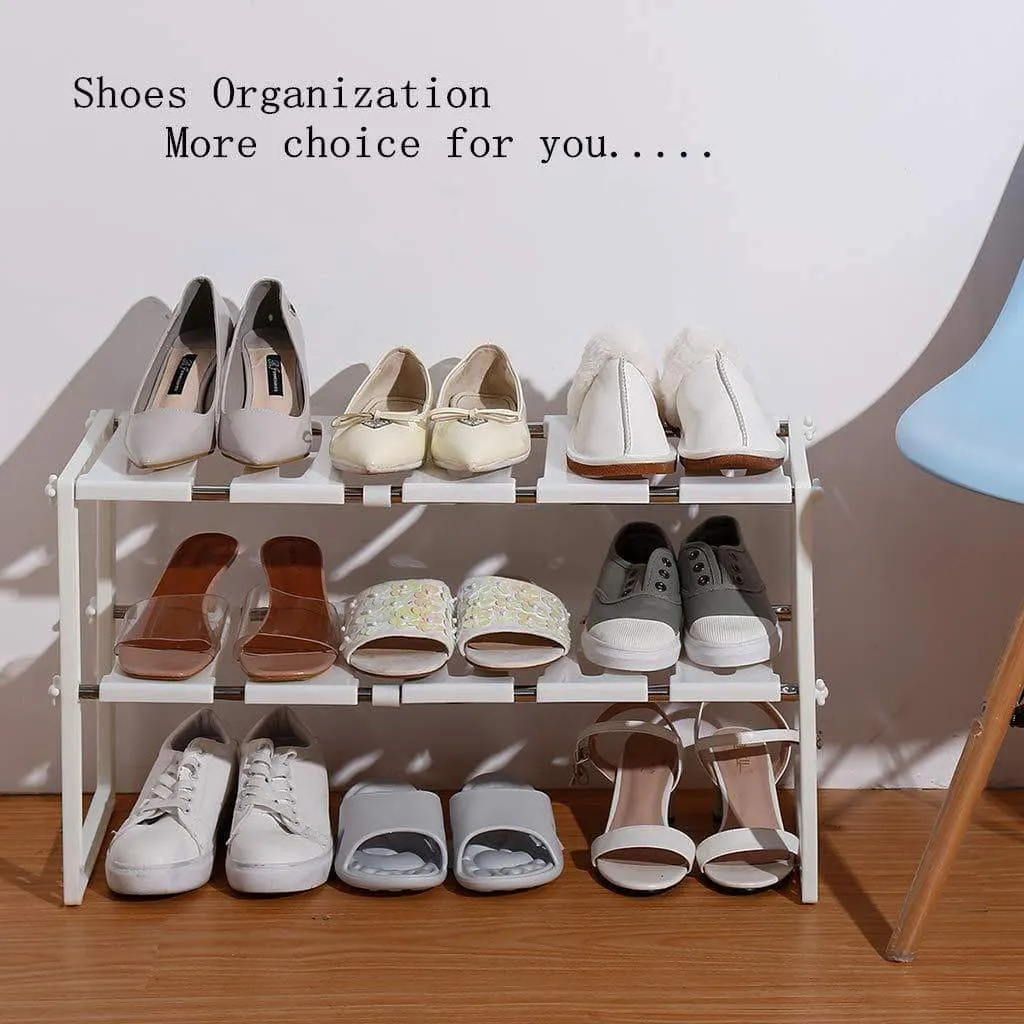 Under Sink Organizer 2 Tier Expandable Kitchen Bathroom Pantry Storage Shelf - Multi-Functional Adjustable Under Kitchen Sink Organization Storage Rack Heavy Duty - White