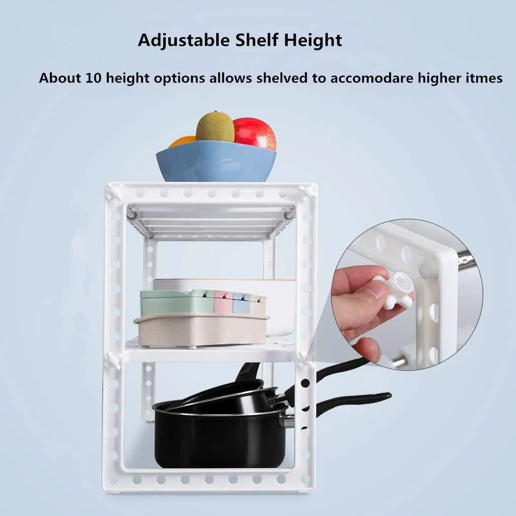 Under Sink Organizer 2 Tier Expandable Kitchen Bathroom Pantry Storage Shelf - Multi-Functional Adjustable Under Kitchen Sink Organization Storage Rack Heavy Duty - White
