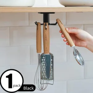 Utensil Holder Hanging Rack 6-Hooks - Under Shelf & Cabinet Kitchen Organizer