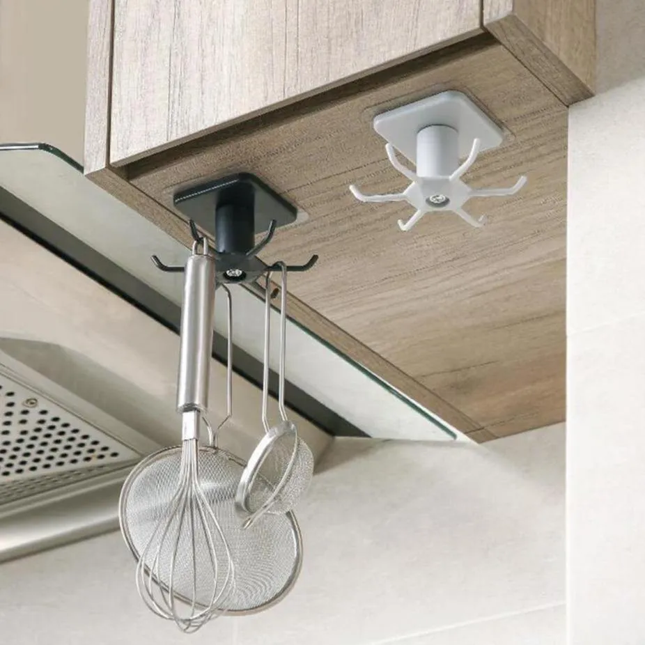 Utensil Holder Hanging Rack 6-Hooks - Under Shelf & Cabinet Kitchen Organizer