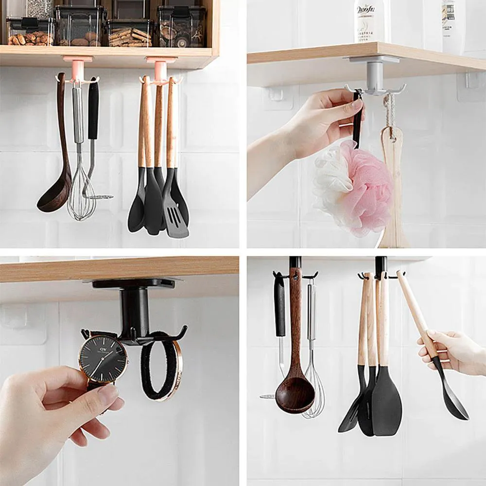 Utensil Holder Hanging Rack 6-Hooks - Under Shelf & Cabinet Kitchen Organizer
