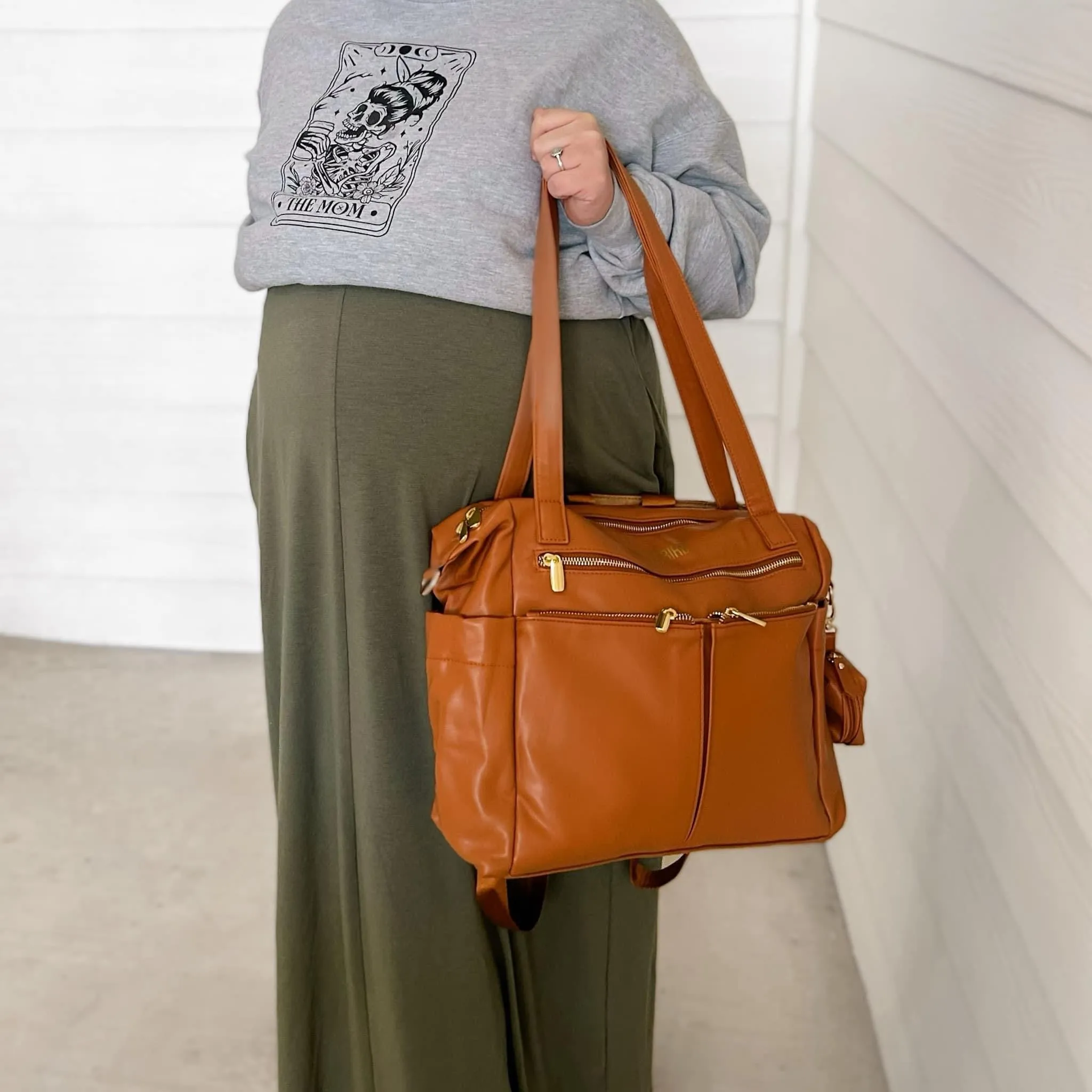 Vegan Leather Diaper Bag | Camel