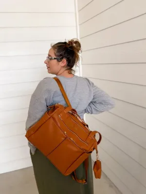 Vegan Leather Diaper Bag | Camel