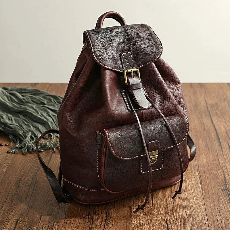 Ventura Leather Flap Backpack for Women - Black/Brown/Coffee - One Size