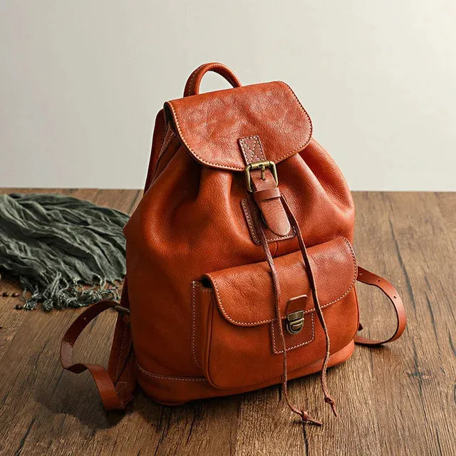 Ventura Leather Flap Backpack for Women - Black/Brown/Coffee - One Size