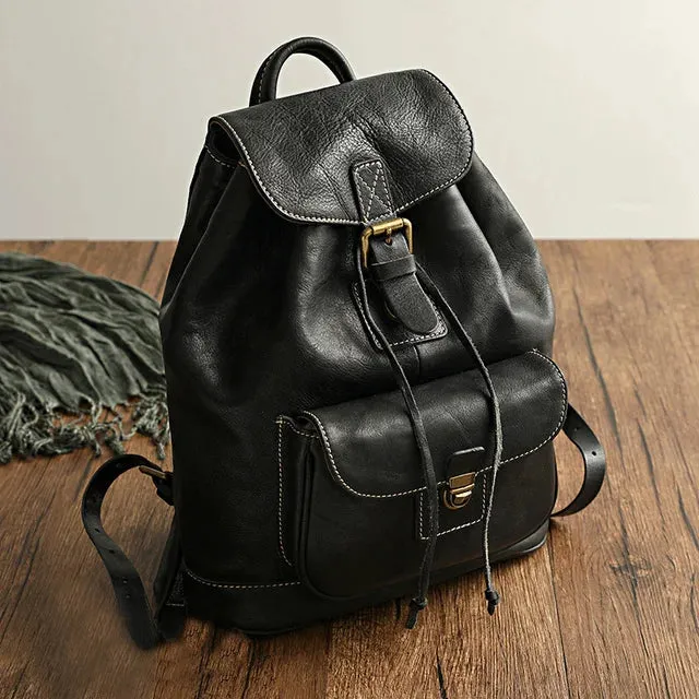 Ventura Leather Flap Backpack for Women - Black/Brown/Coffee - One Size