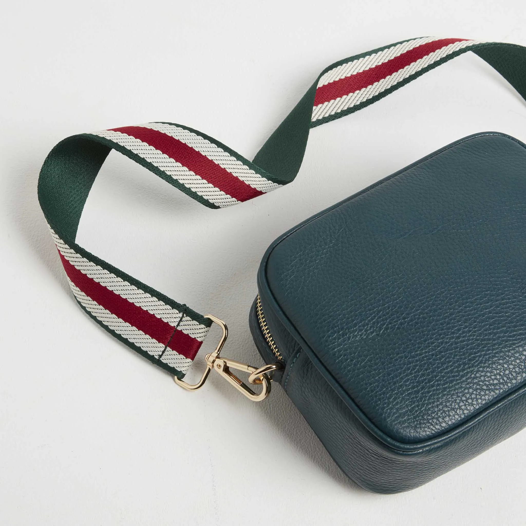Verona Crossbody Tassel Teal Bag with Green Stripe Strap