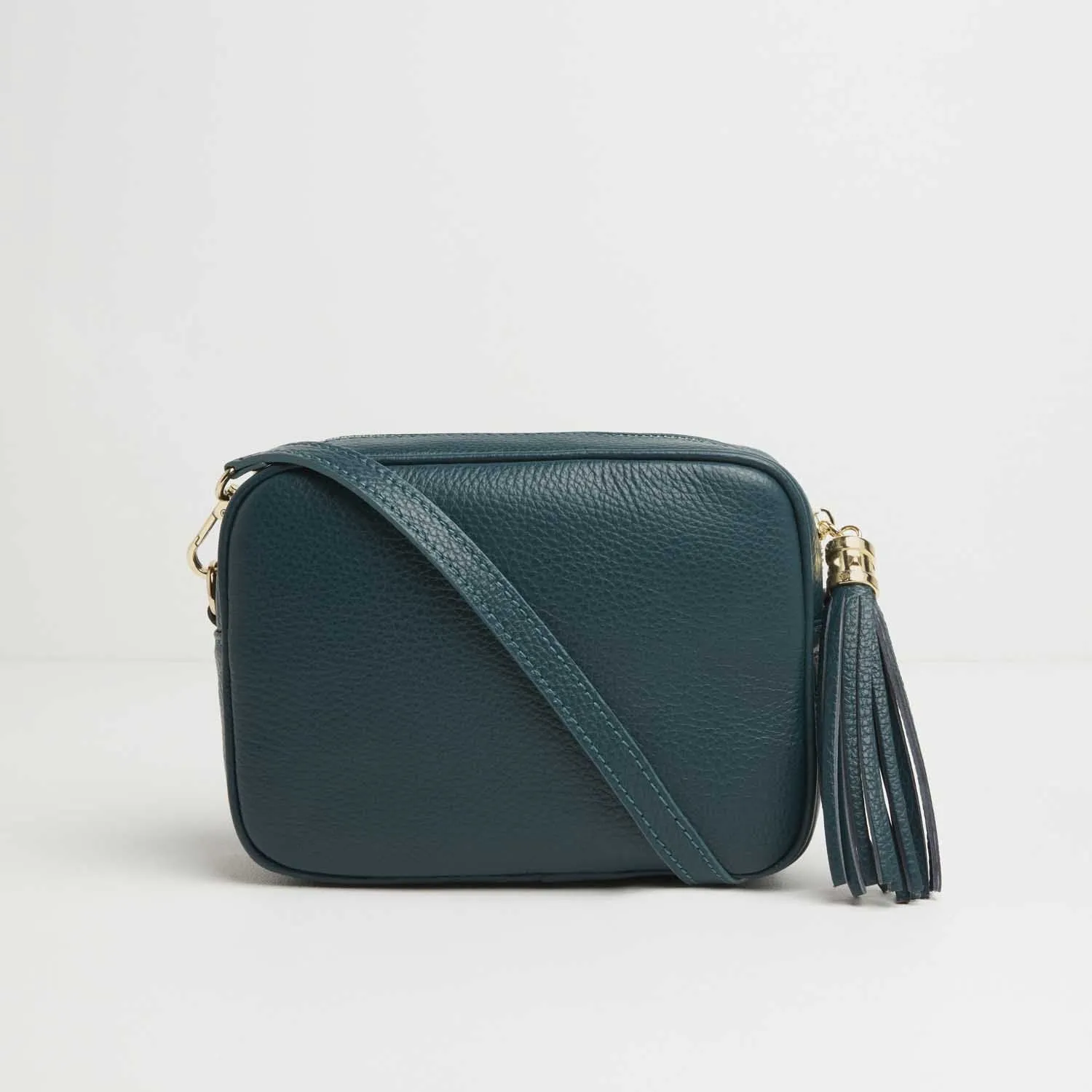 Verona Crossbody Tassel Teal Bag with Green Stripe Strap
