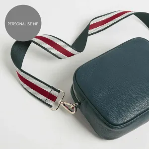 Verona Crossbody Tassel Teal Bag with Green Stripe Strap