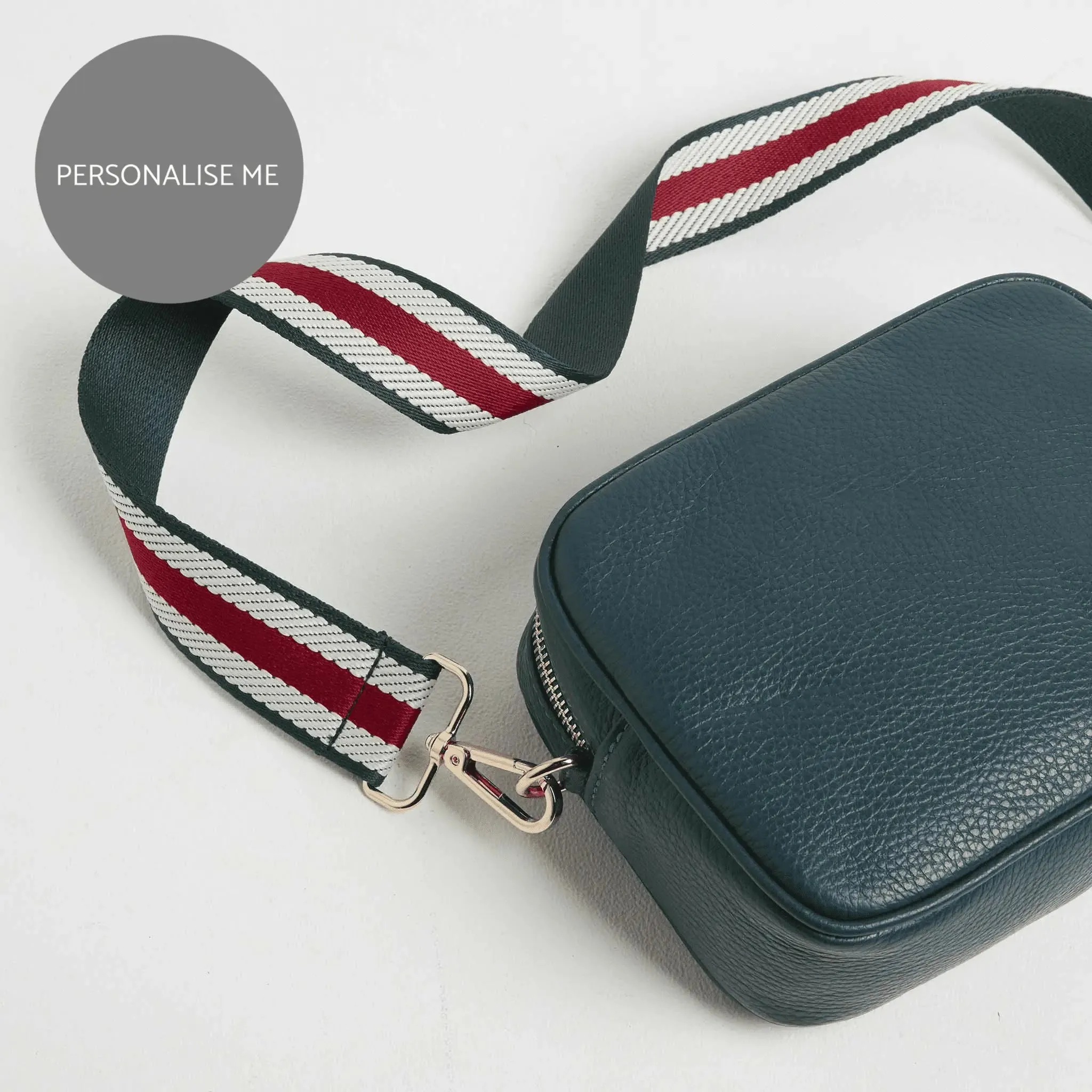 Verona Crossbody Tassel Teal Bag with Green Stripe Strap