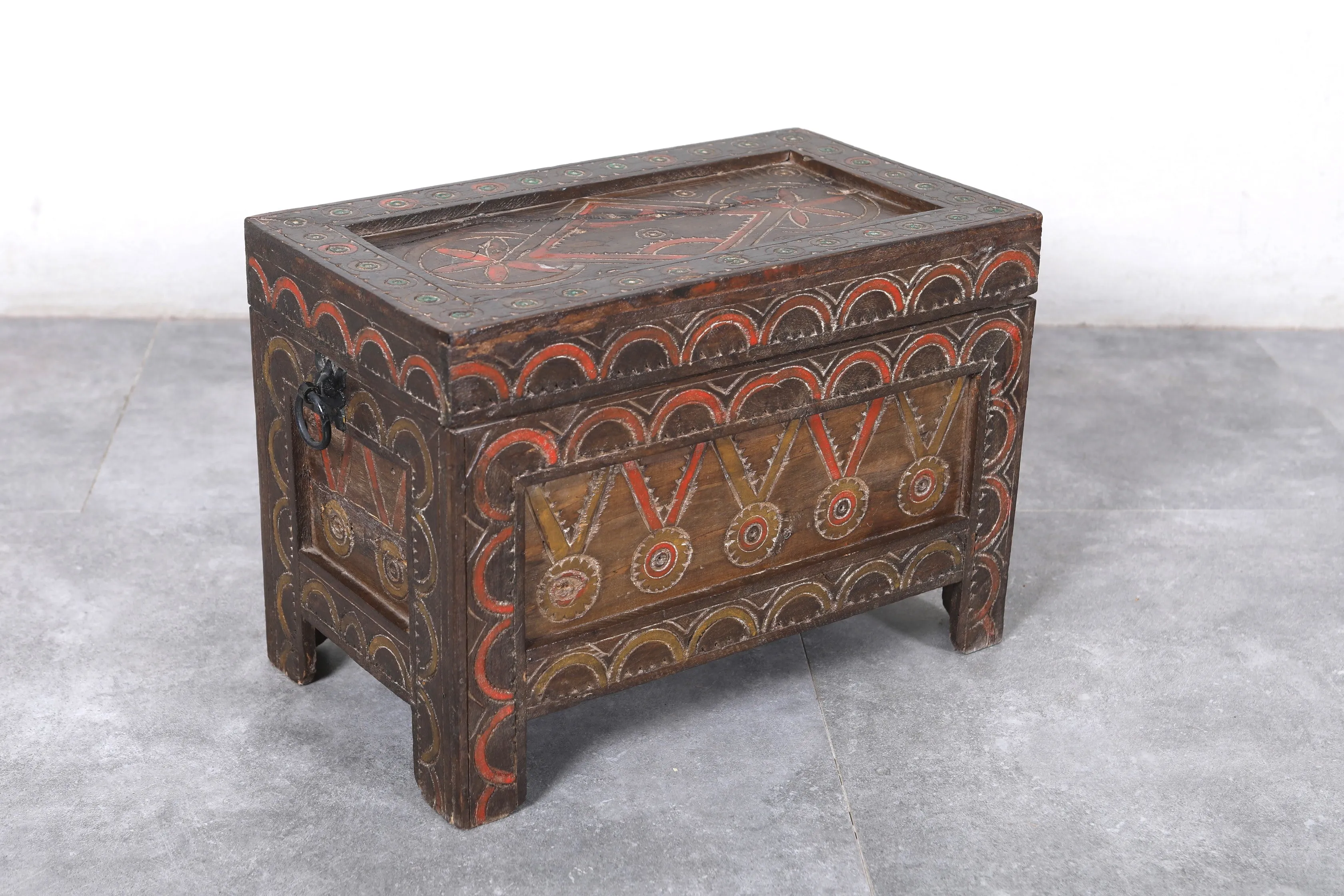 Vintage Moroccan chest  H 13.7 INCHES X W 19.8 INCHES X D 11.4 INCHES