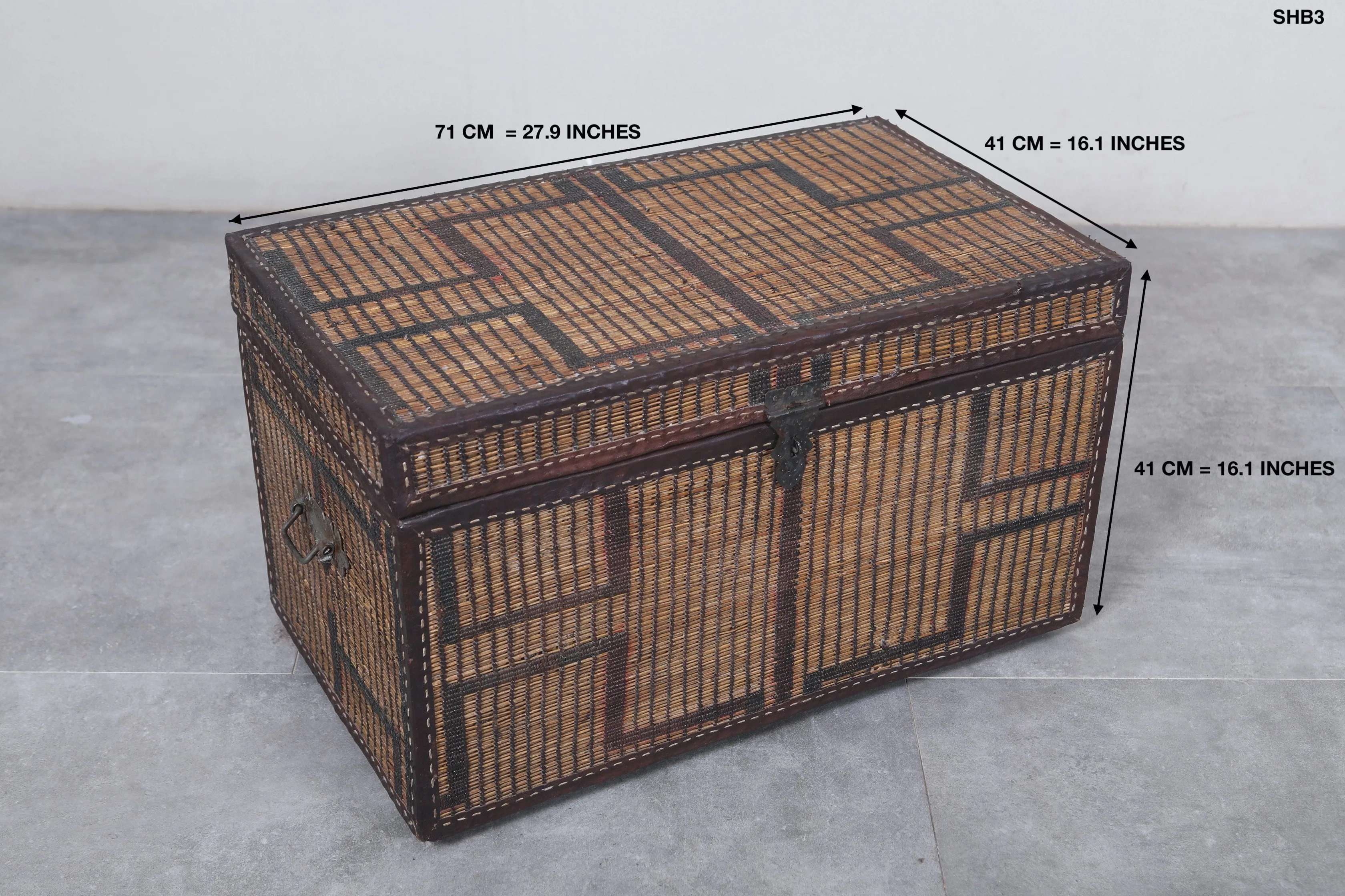 Vintage Moroccan chest  H 16.1 inches x W 27.9 inches x D 16.1 inches