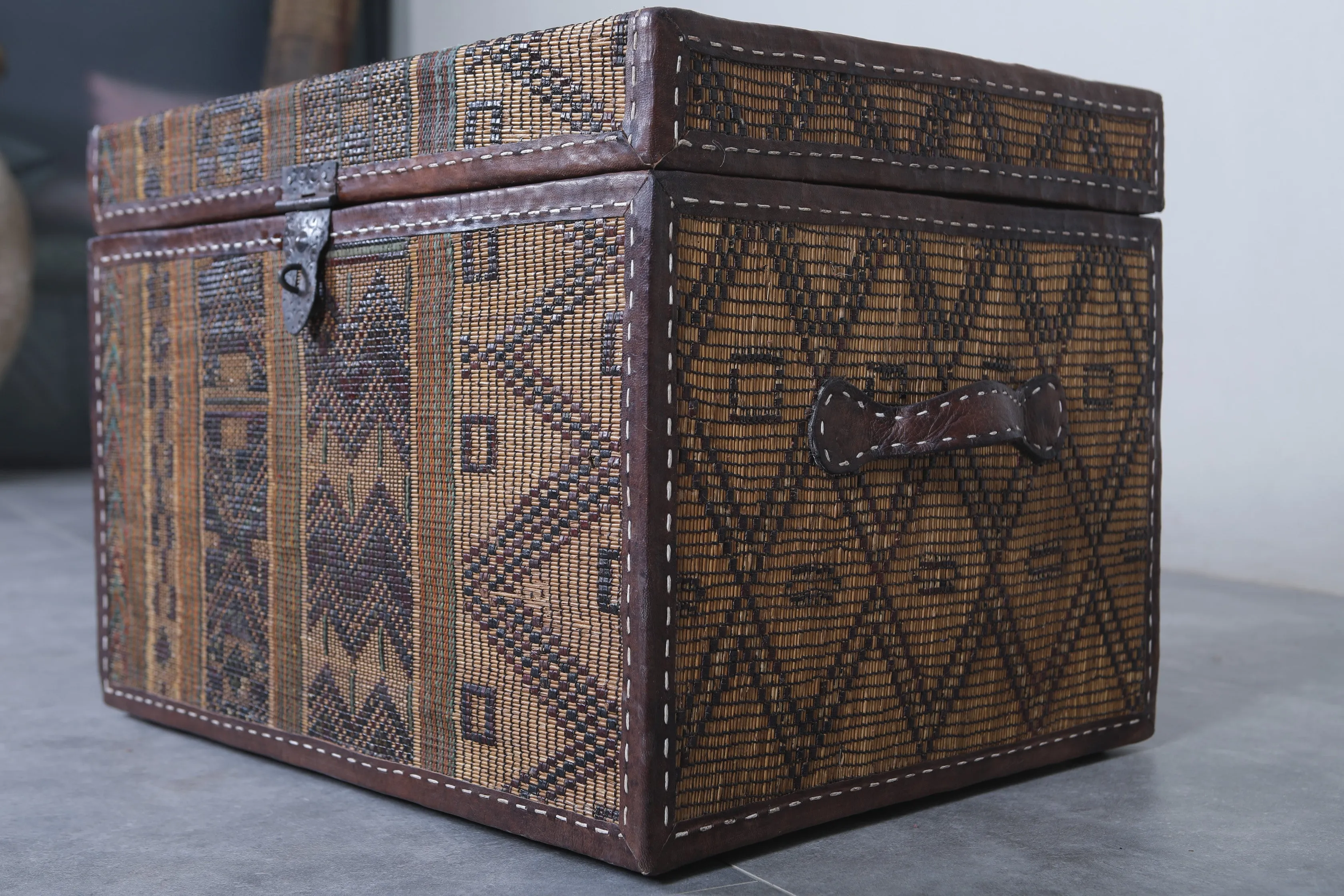 Vintage Moroccan chest  H 16.5 INCHES X W 23.6 INCHES X D 17.7 INCHES