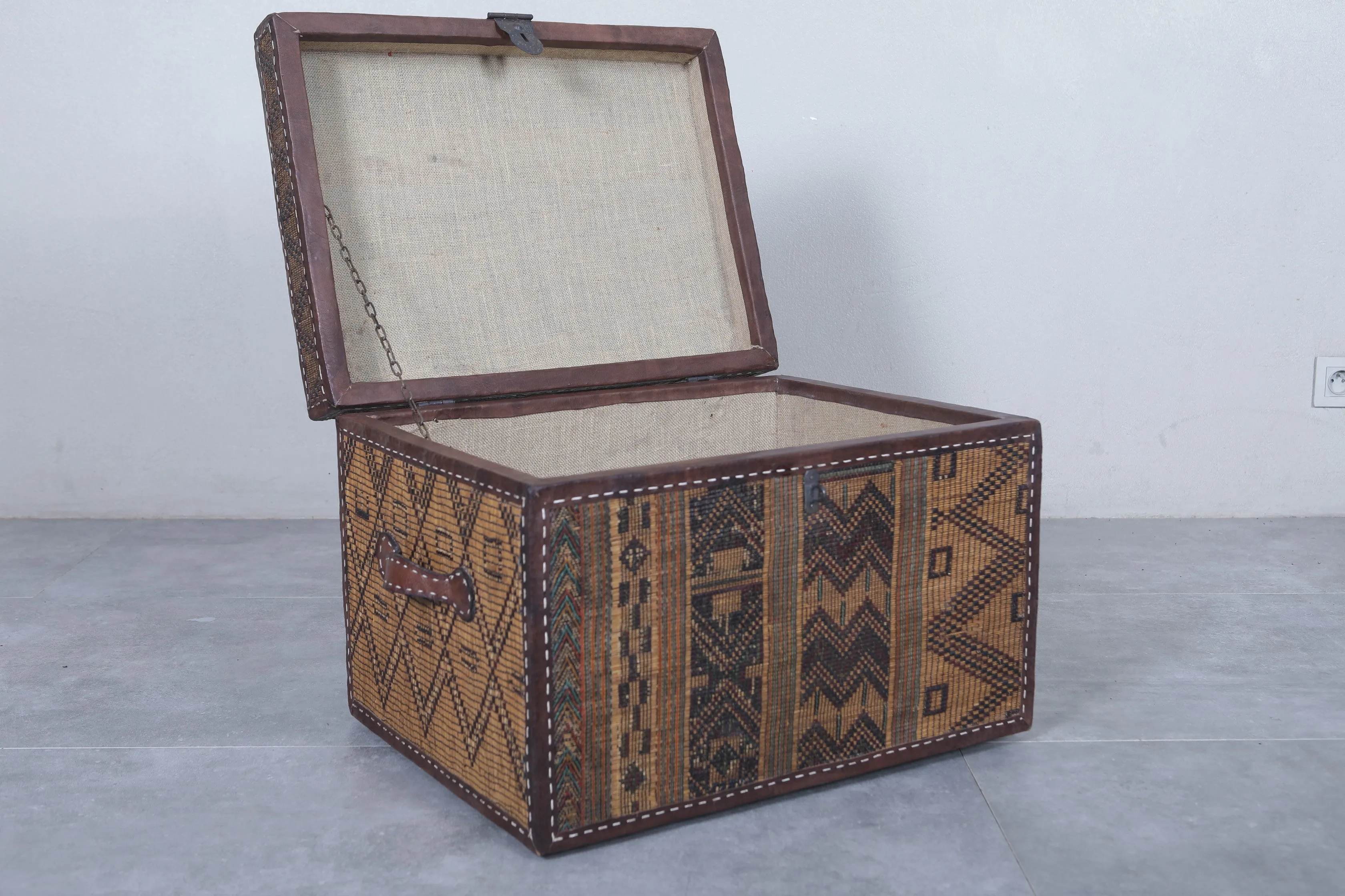 Vintage Moroccan chest  H 16.5 INCHES X W 23.6 INCHES X D 17.7 INCHES