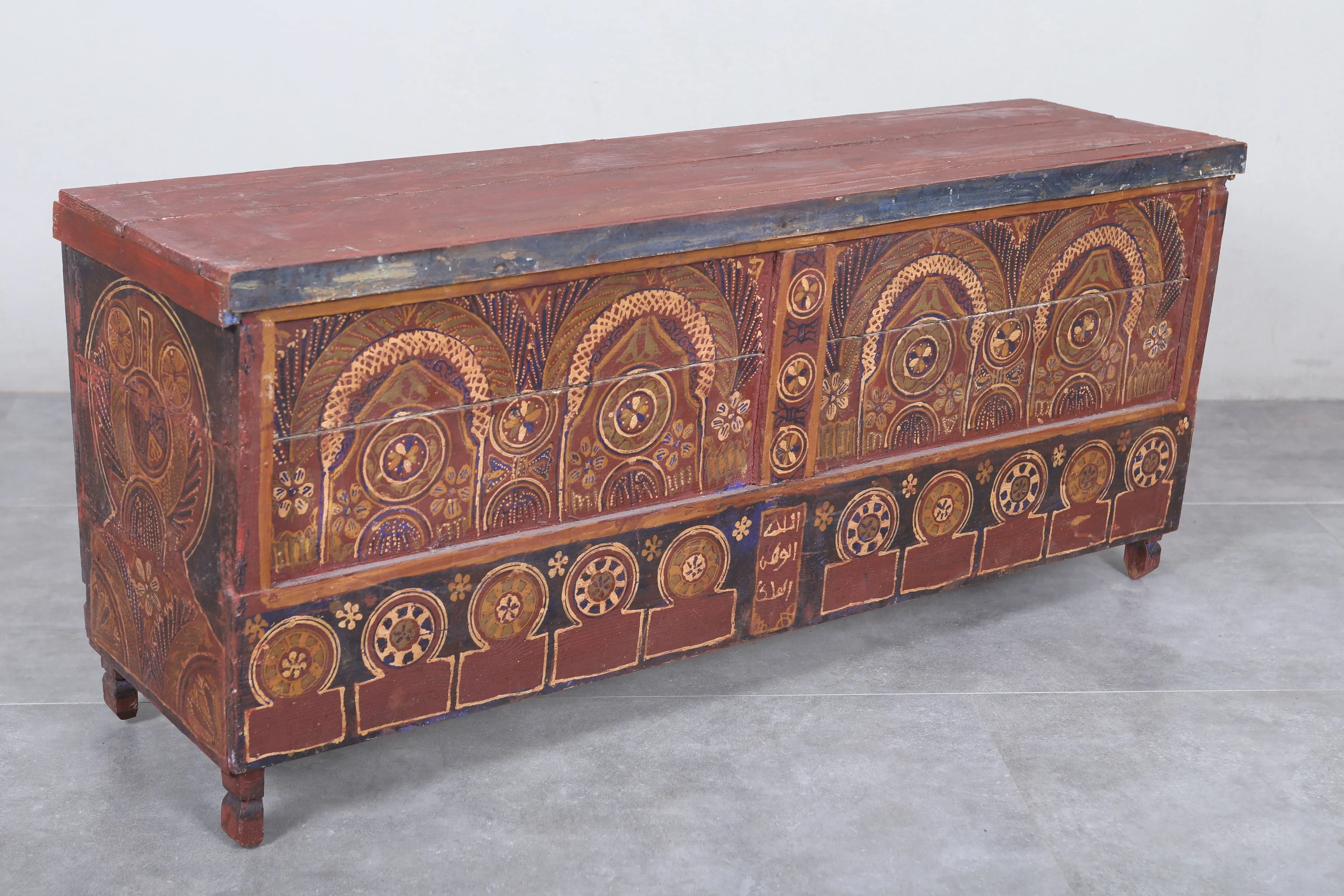 Vintage Moroccan chest  H 22  inches x W 51.1 inches x D 13.7 inches