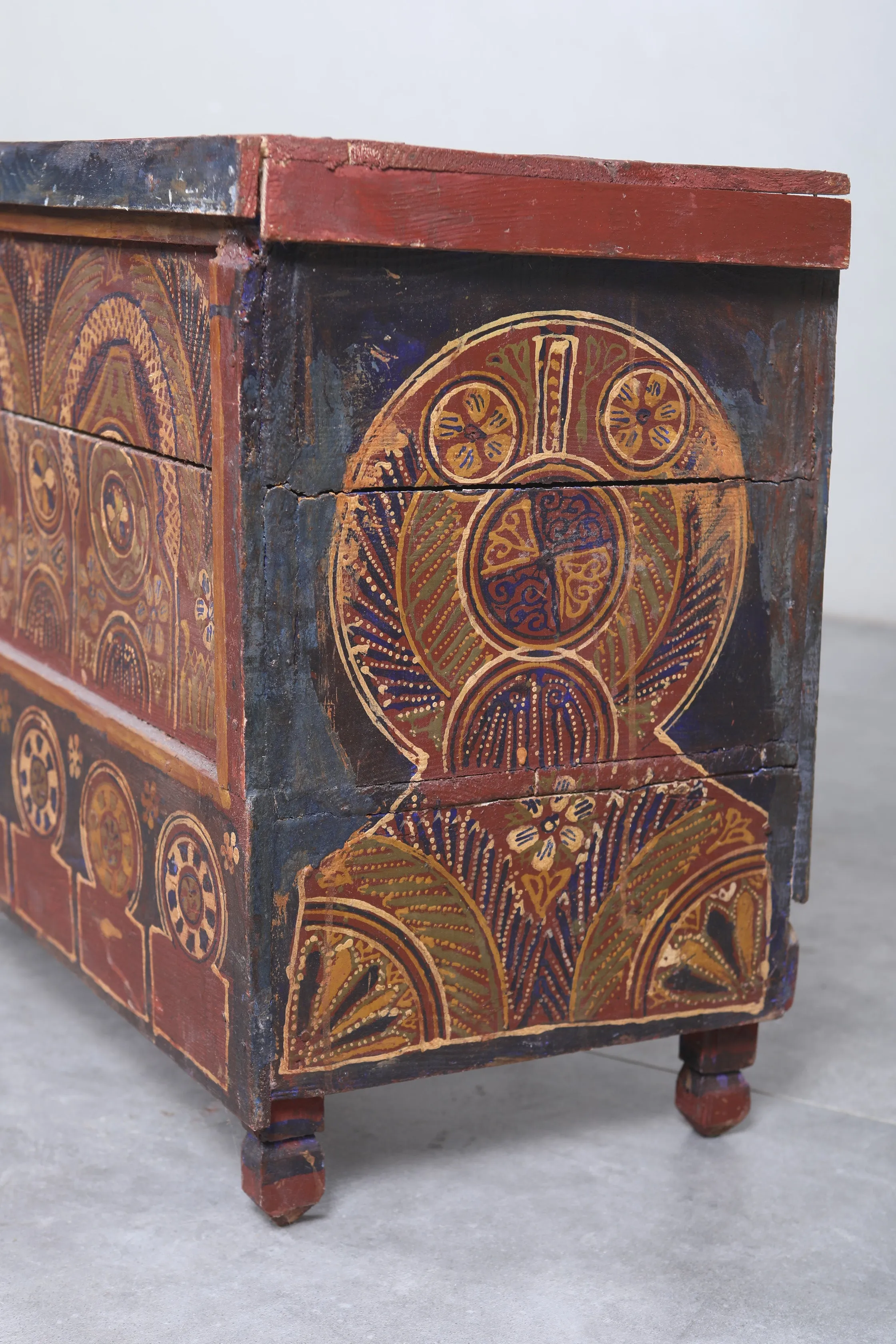 Vintage Moroccan chest  H 22  inches x W 51.1 inches x D 13.7 inches