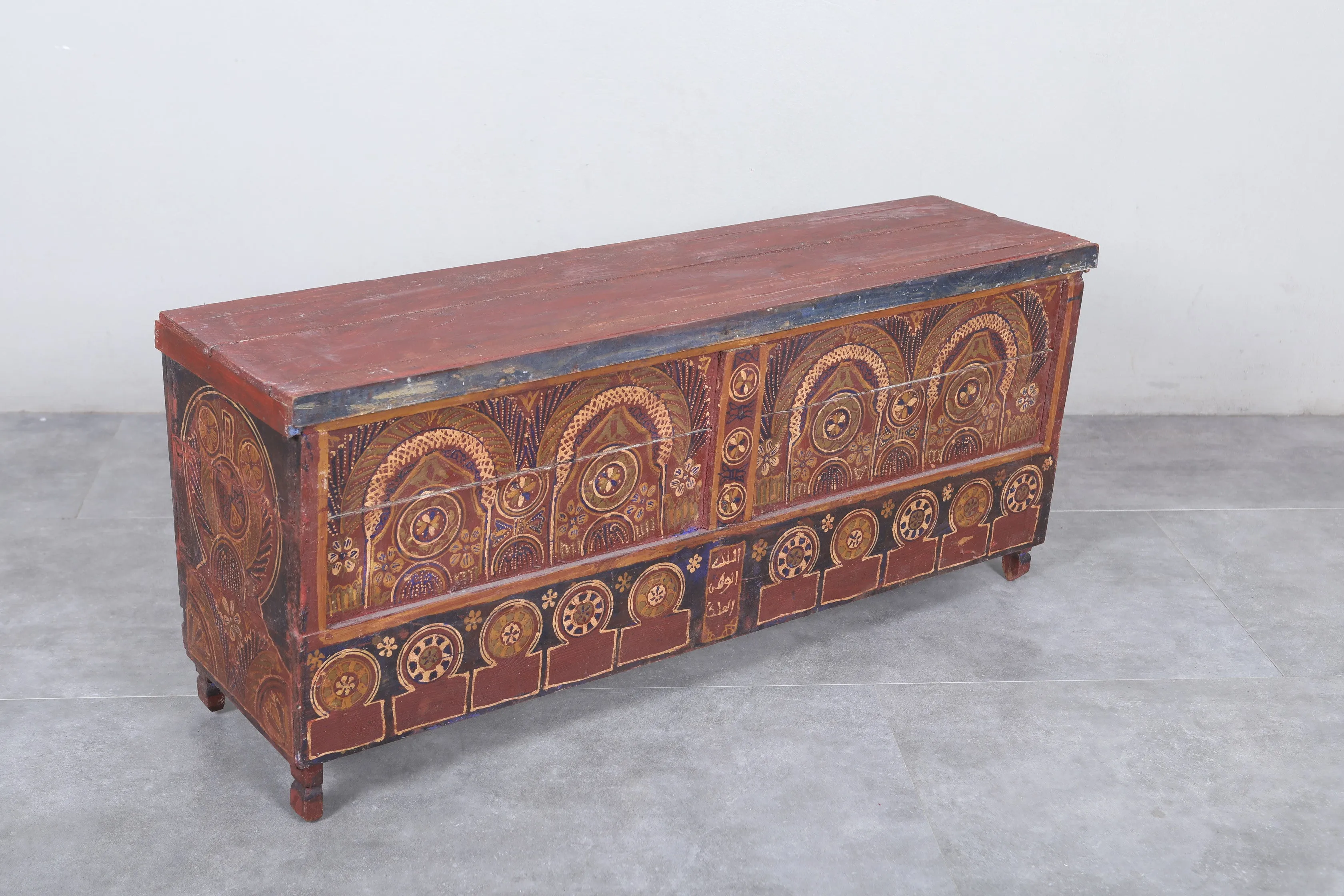 Vintage Moroccan chest  H 22  inches x W 51.1 inches x D 13.7 inches