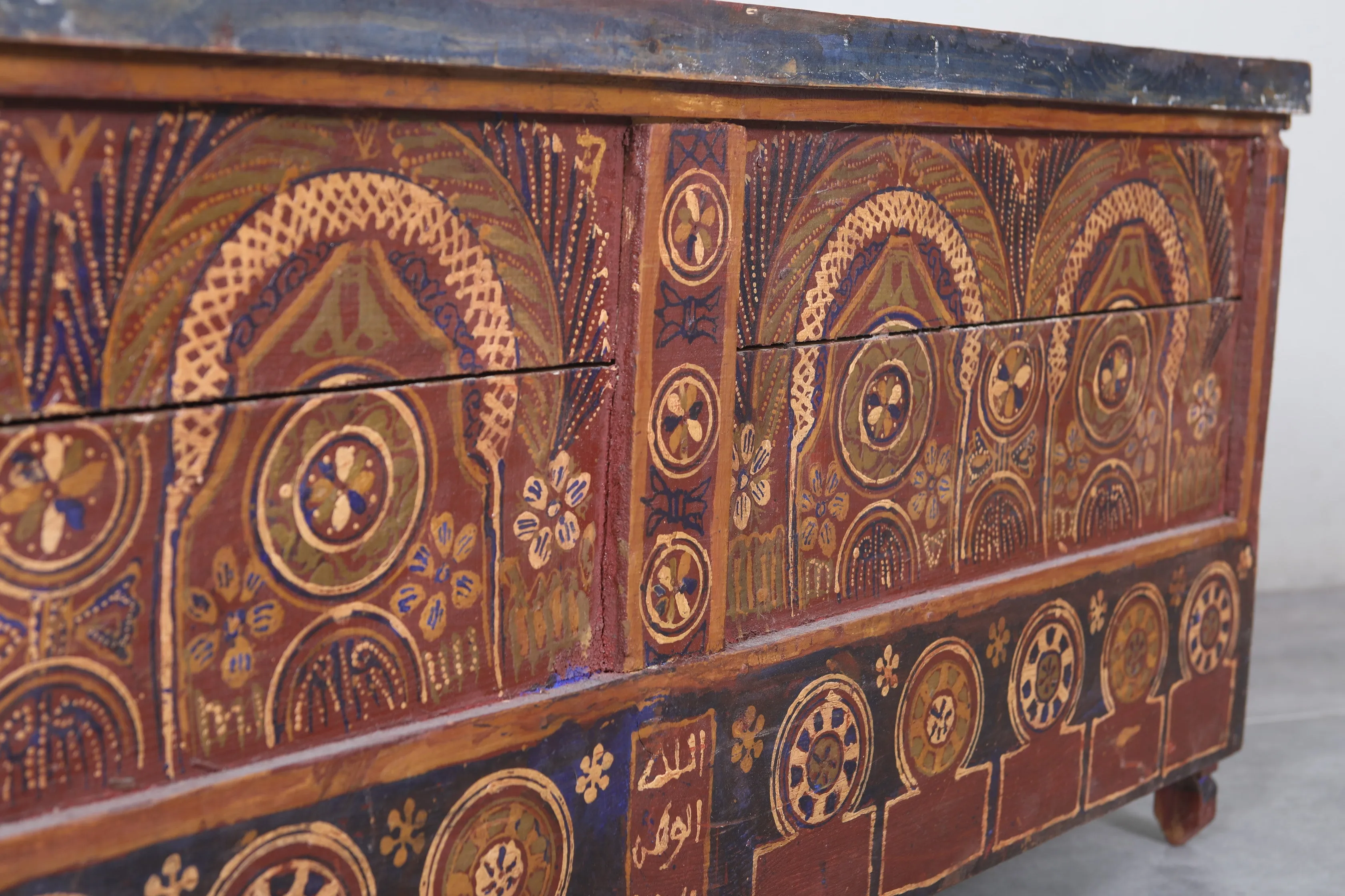 Vintage Moroccan chest  H 22  inches x W 51.1 inches x D 13.7 inches
