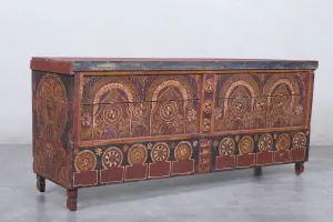 Vintage Moroccan chest  H 22  inches x W 51.1 inches x D 13.7 inches