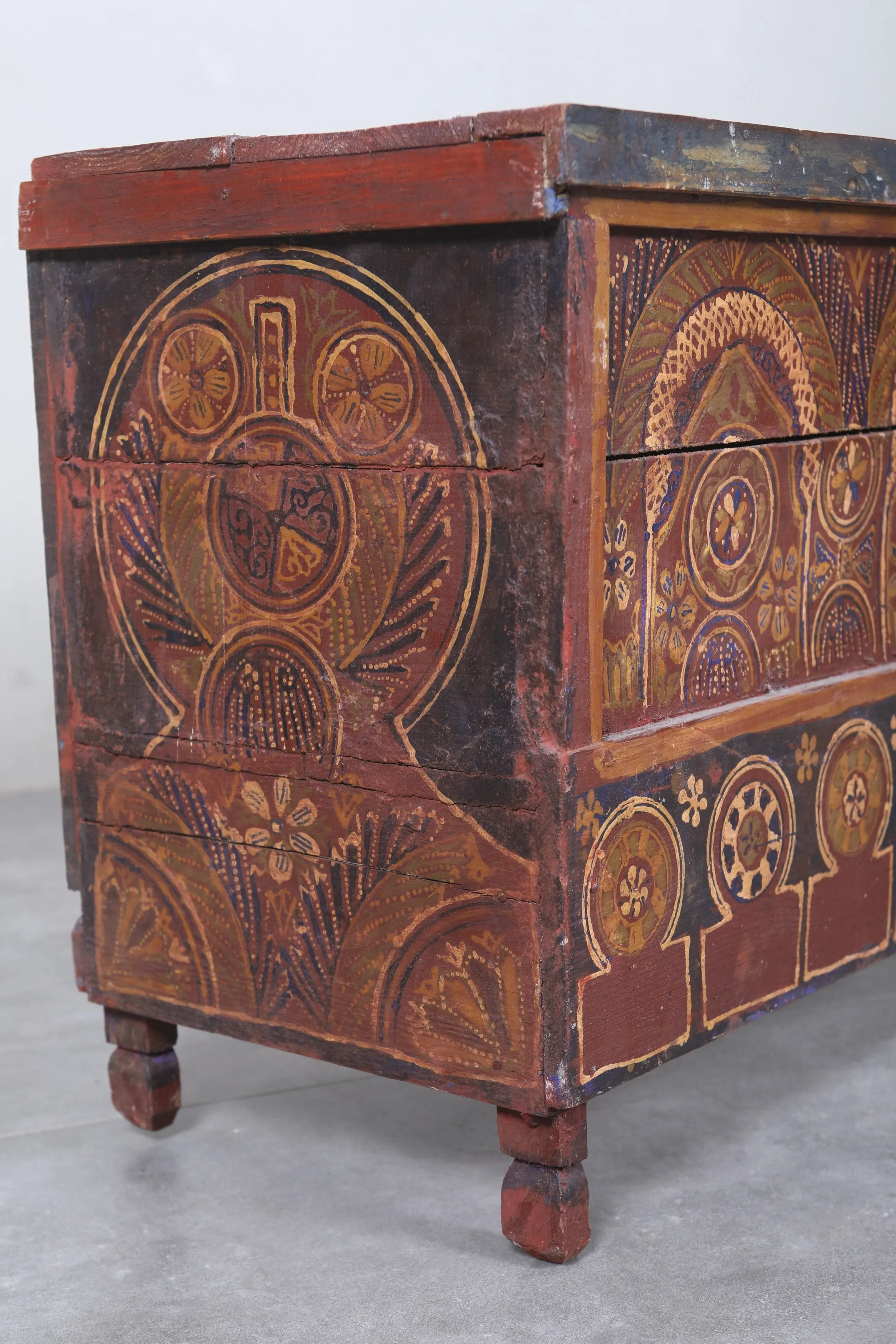 Vintage Moroccan chest  H 22  inches x W 51.1 inches x D 13.7 inches