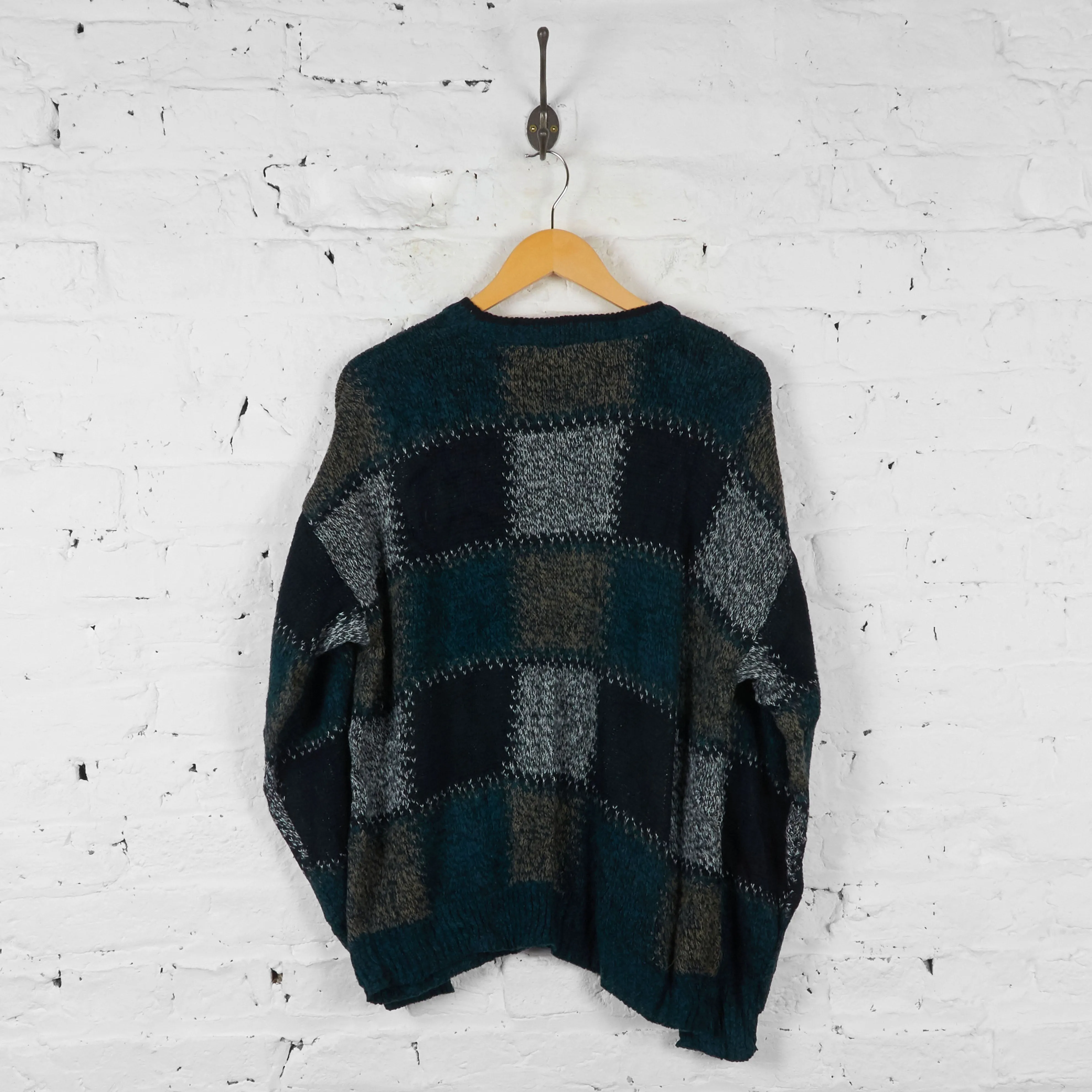 Vintage Patterned Knit Jumper - Black - L