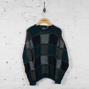 Vintage Patterned Knit Jumper - Black - L