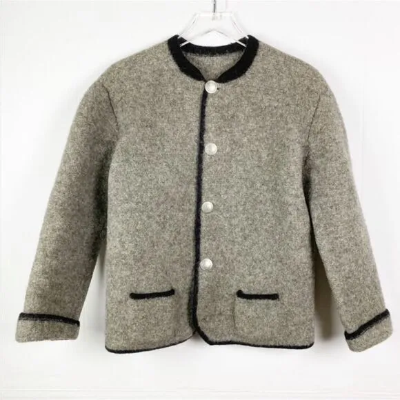 VINTAGE WOOL JACKET BLAZER WITH COIN BUTTONS GREY BLACK M