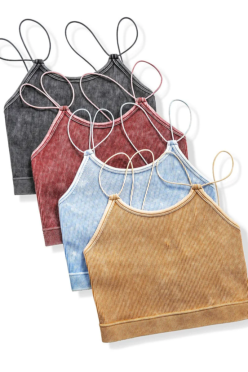 Washed Ribbed Seamless Double Strap Brami Zenana