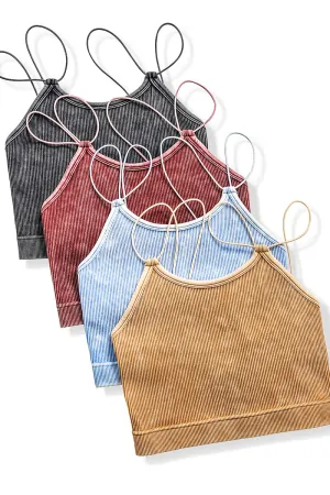 Washed Ribbed Seamless Double Strap Brami Zenana
