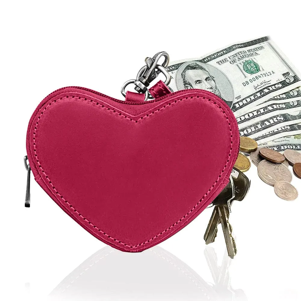 Watermelon Pink Leather Heart Wristlet