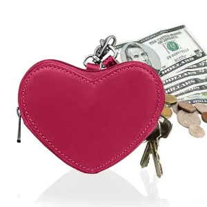 Watermelon Pink Leather Heart Wristlet