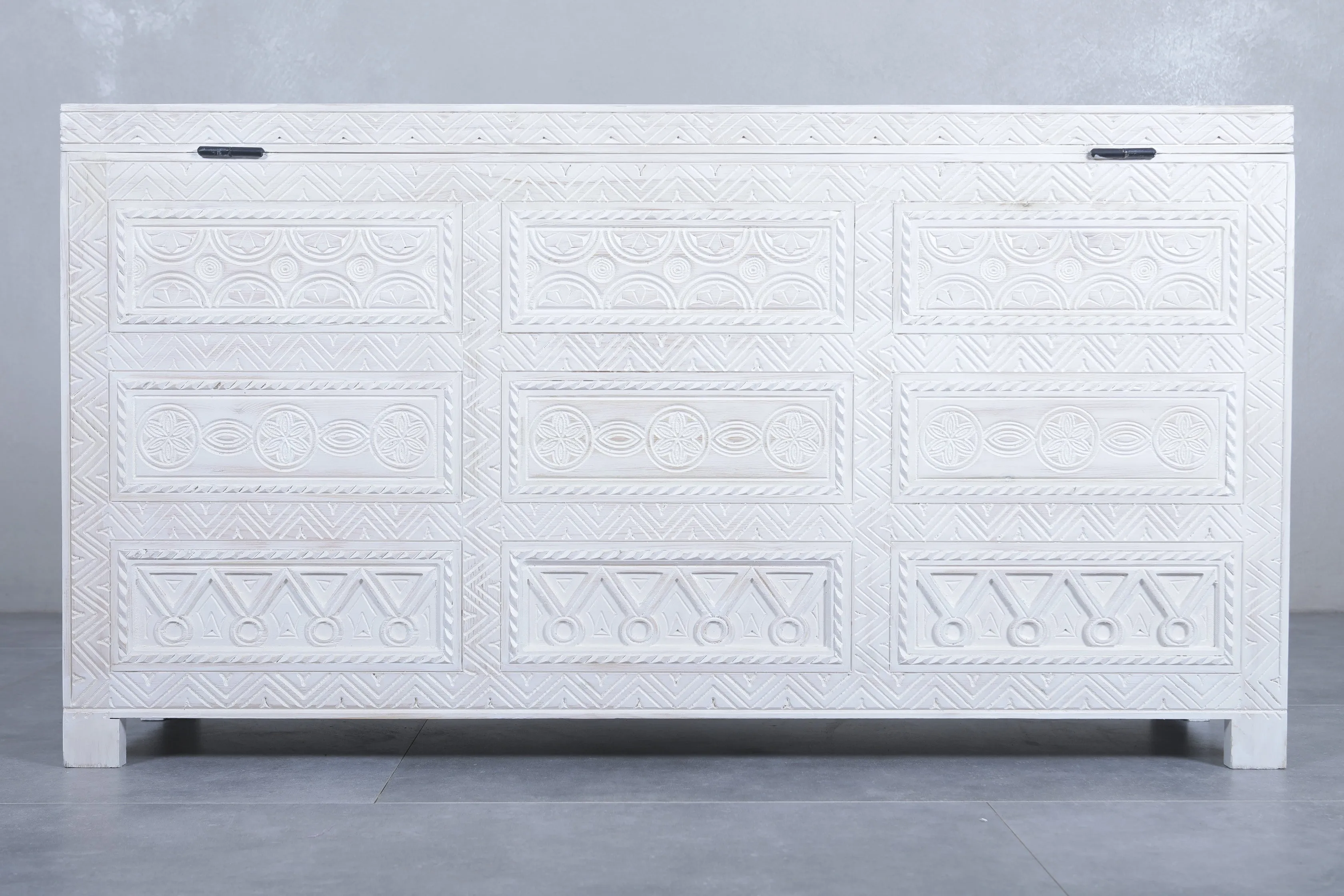 White Custom Moroccan trunk - Handmade Berber Wooden trunk
