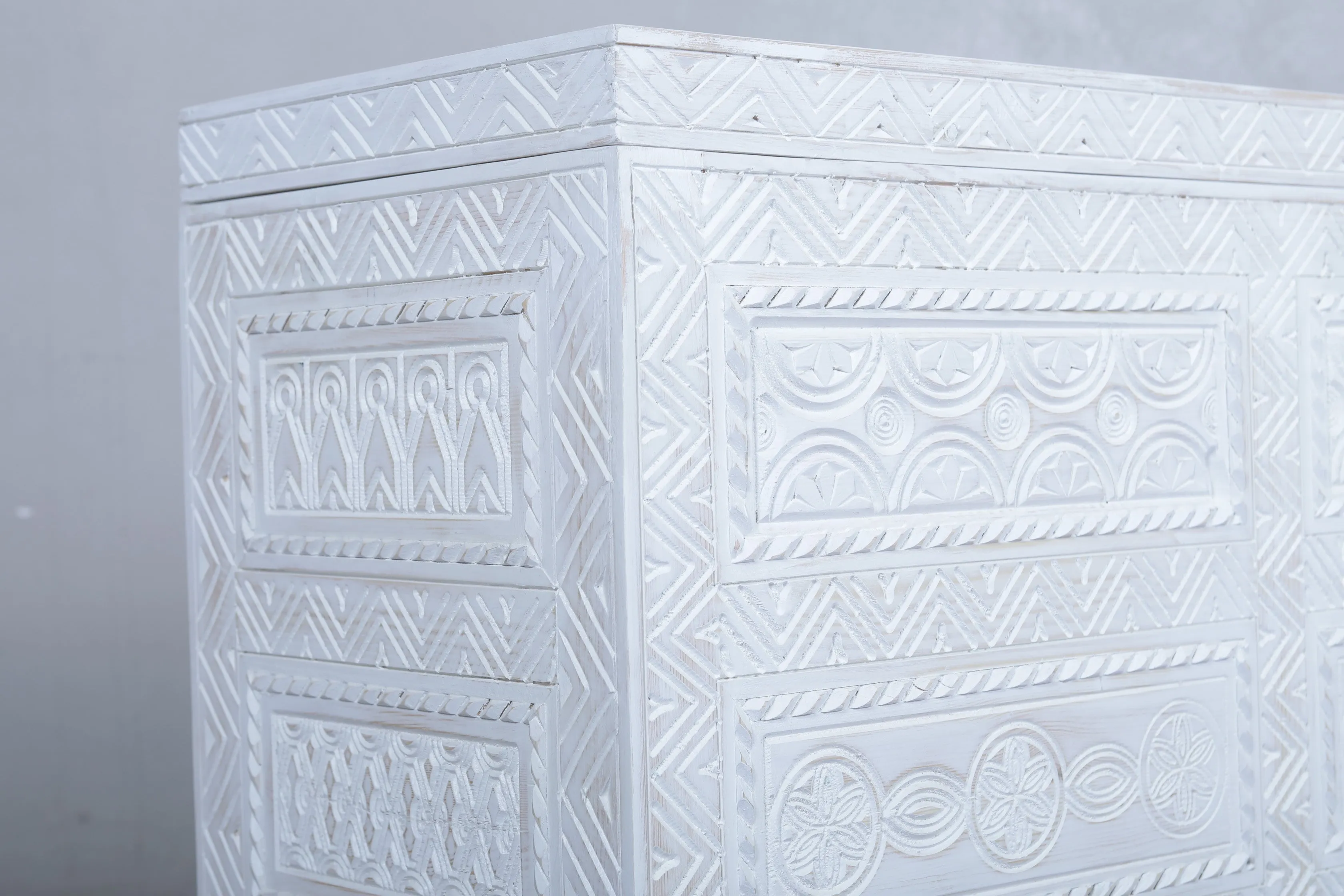 White Custom Moroccan trunk - Handmade Berber Wooden trunk
