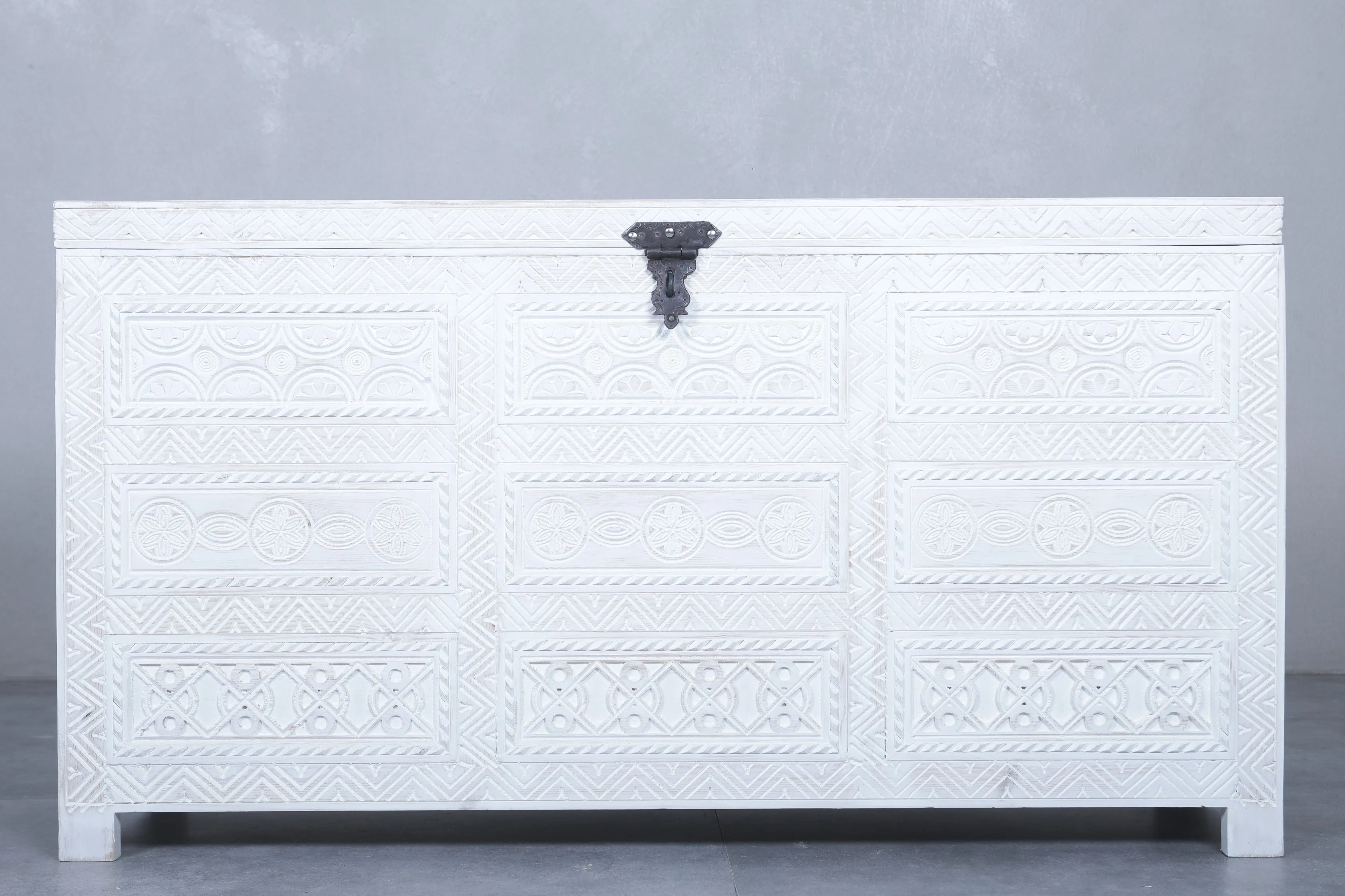 White Custom Moroccan trunk - Handmade Berber Wooden trunk