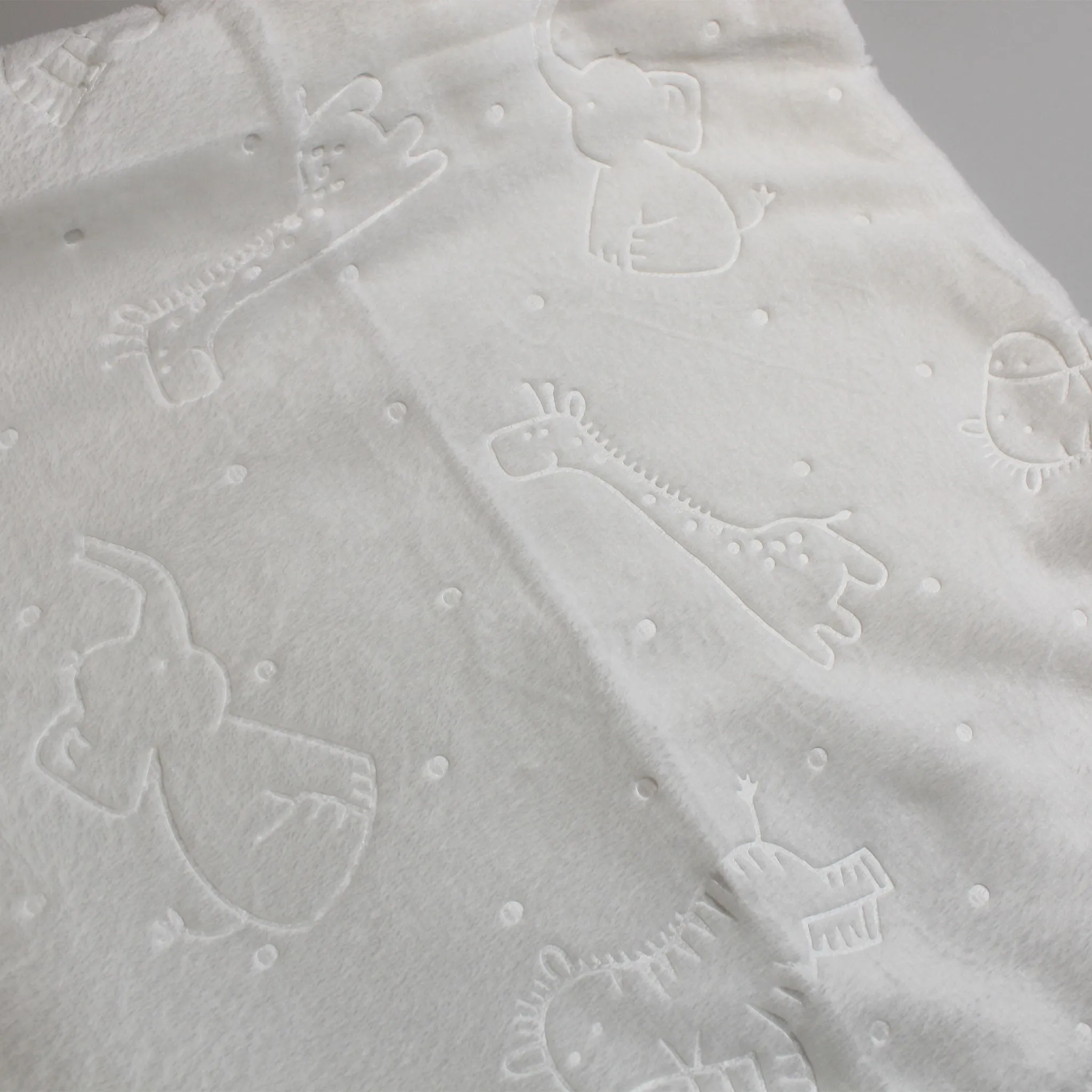 White Embossed Jungle Animal Baby Blanket