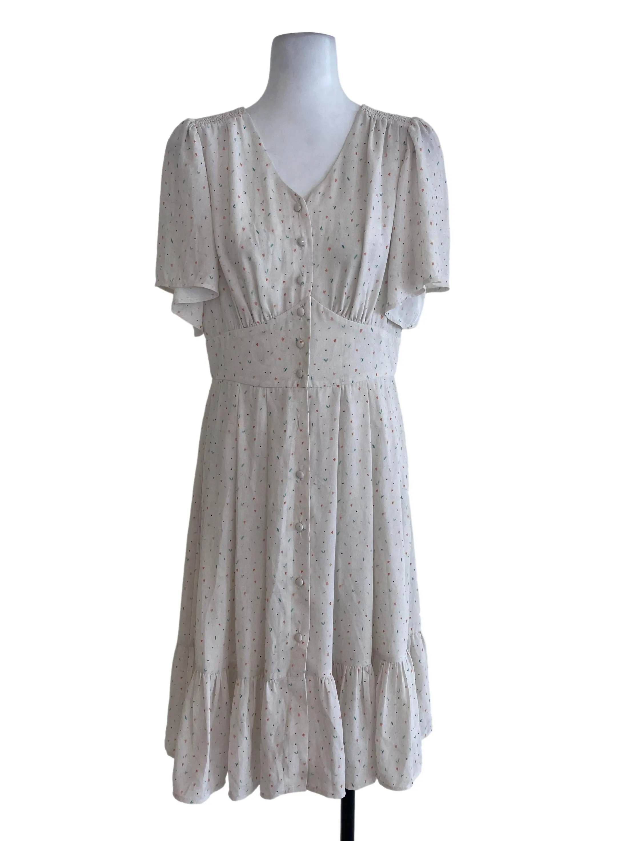 White Patterned Drop Waist Dress