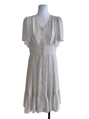 White Patterned Drop Waist Dress