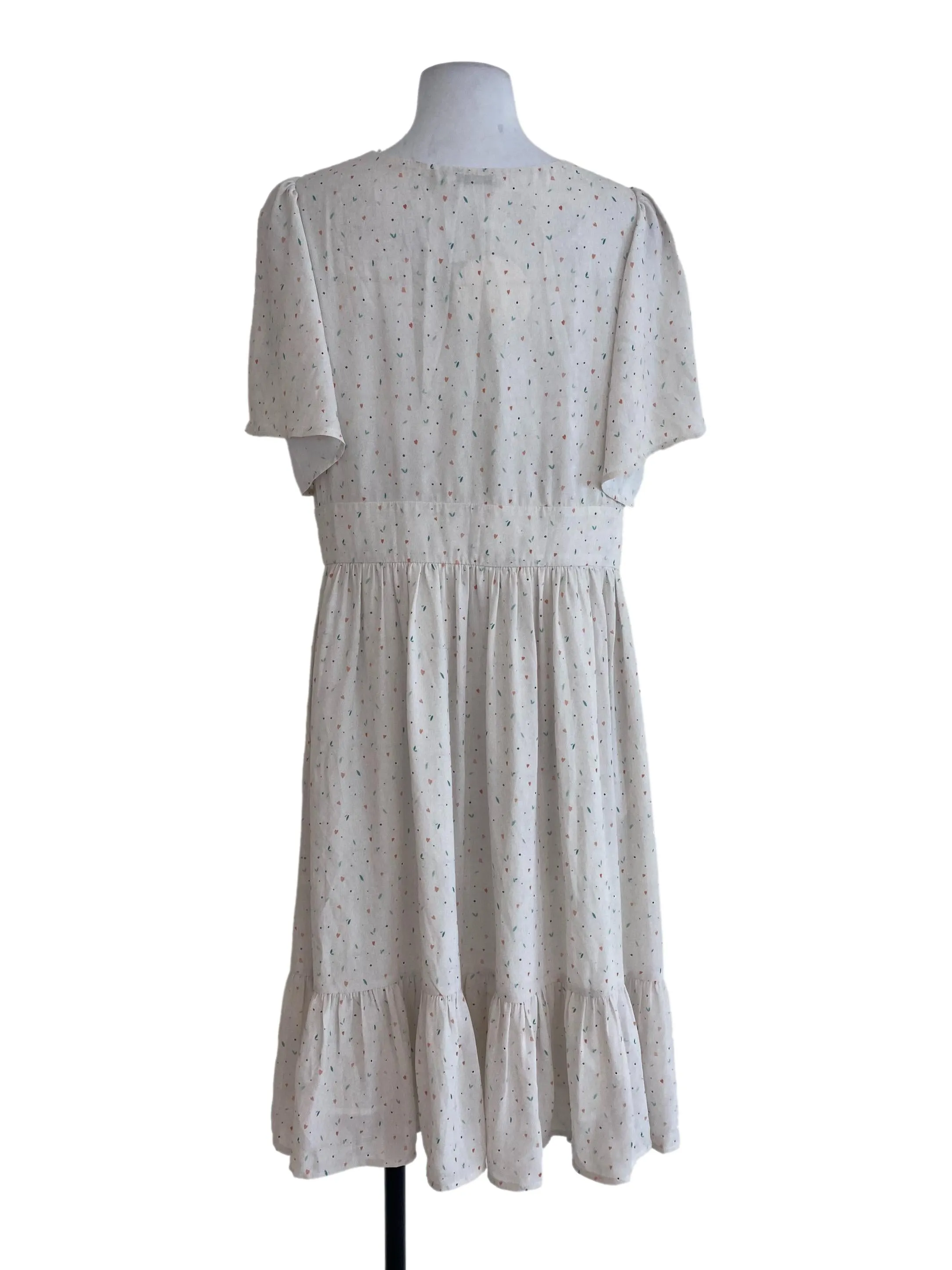 White Patterned Drop Waist Dress