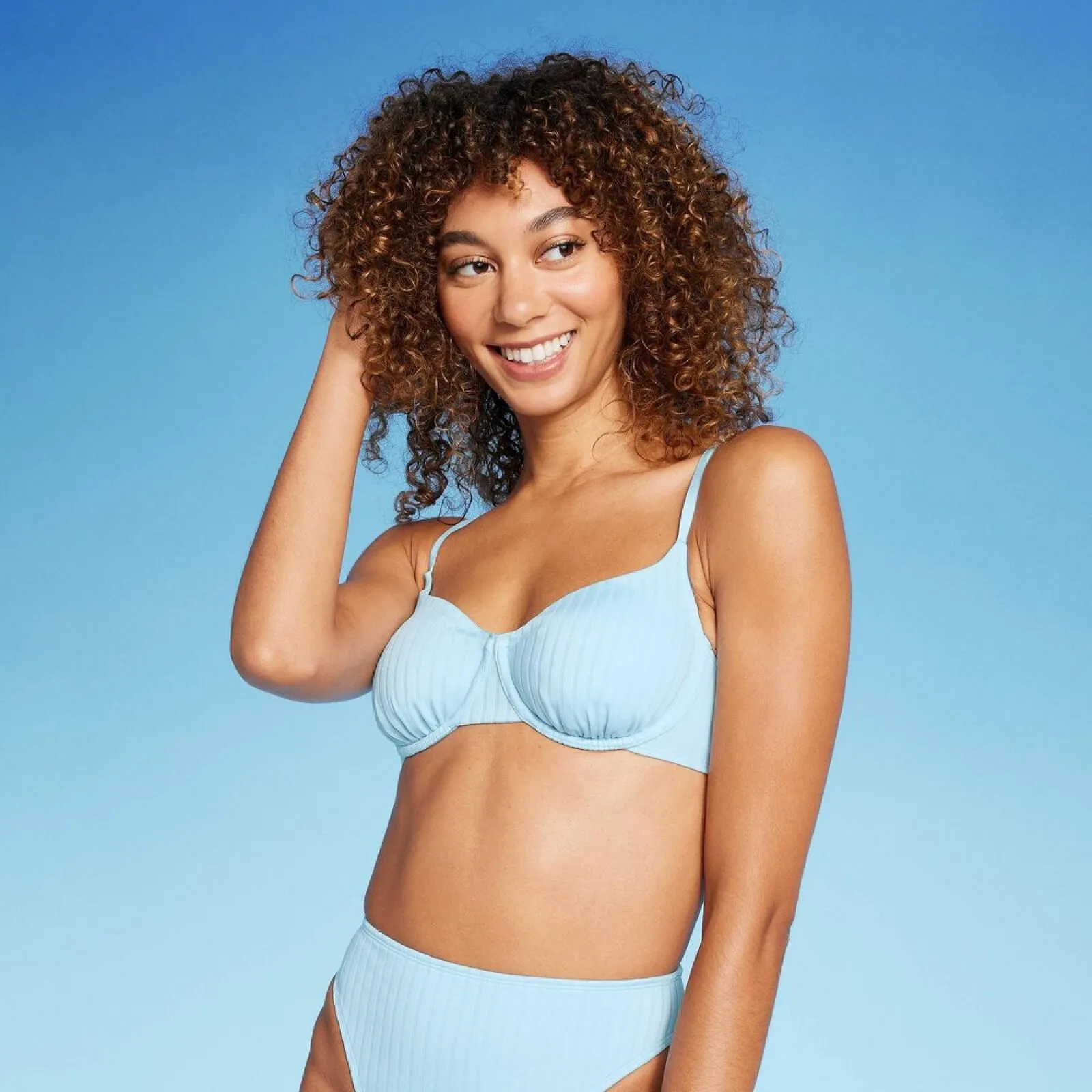 Wild Fable Womens Ribbed Underwire Bralette Bikini Top PID-X272XG Light Blue M