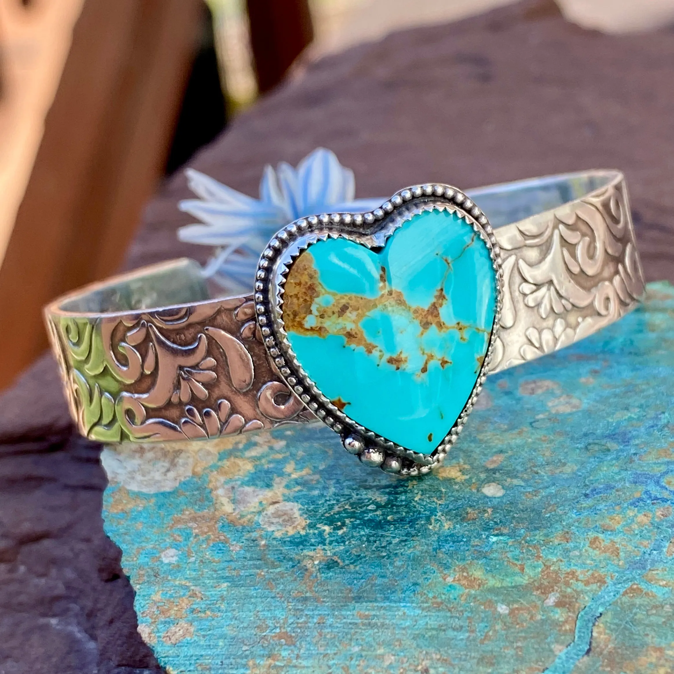 Wild Heart Floral Boho sterling silver cuff