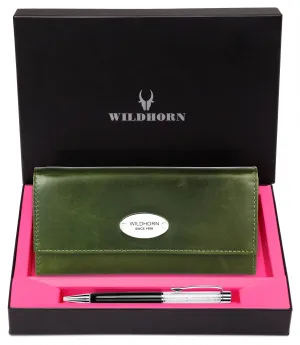 WILDHORN® Women's Leather Wallet and Pen Combo Set