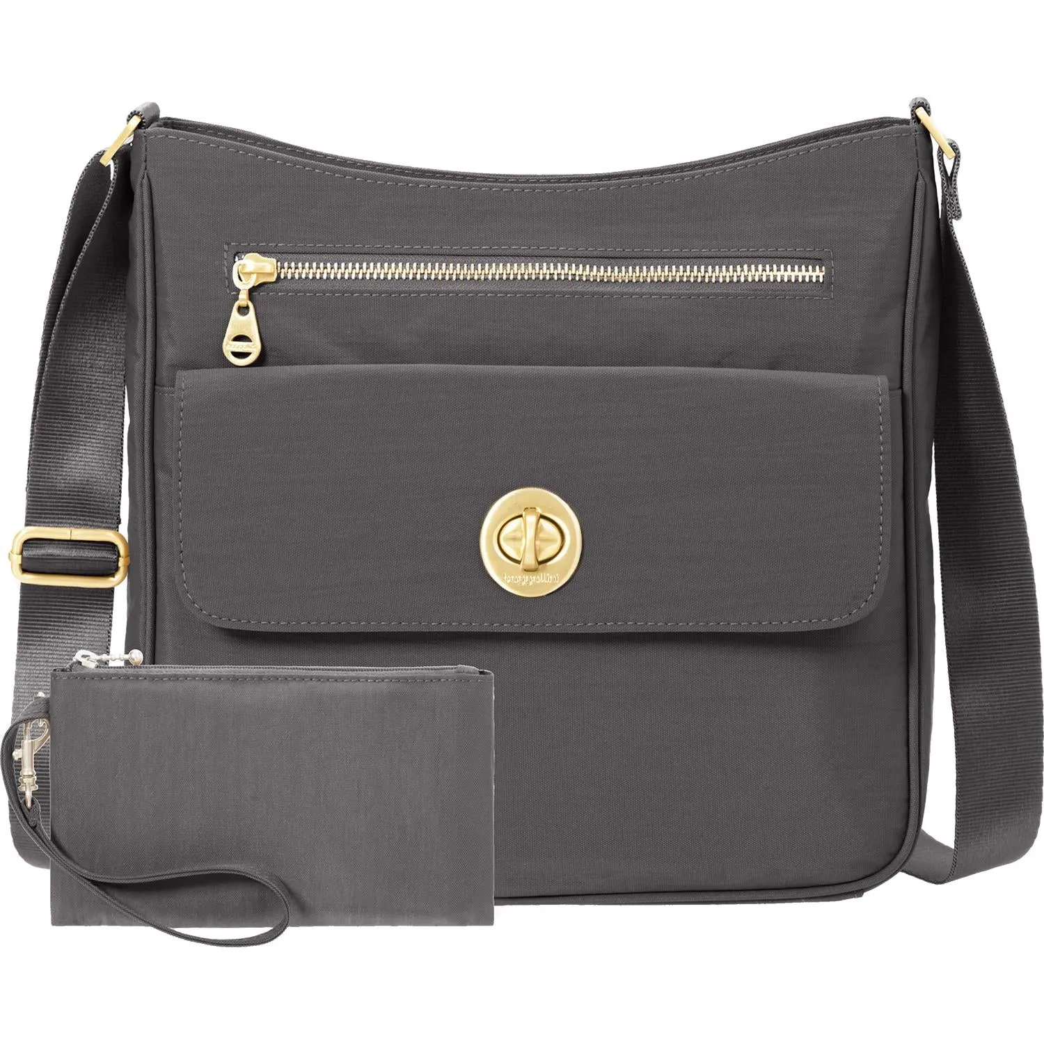 Women's Baggallini Antalya Top Zip Flap Crossbody Charcoal Nylon