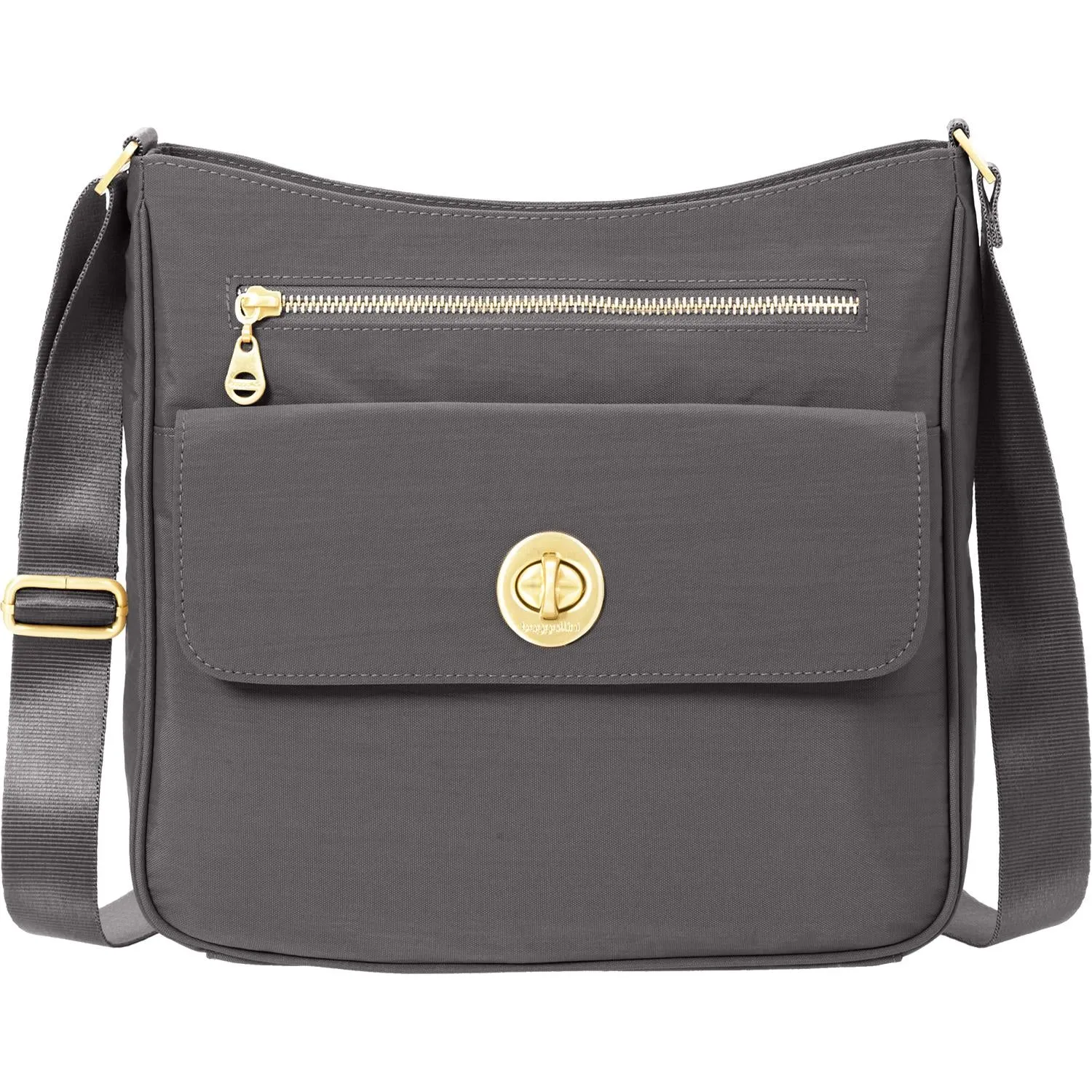 Women's Baggallini Antalya Top Zip Flap Crossbody Charcoal Nylon